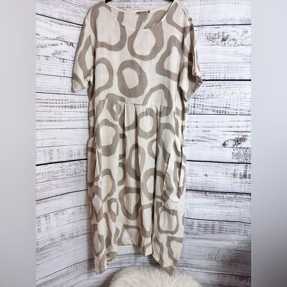 Klasiks Dress Womens Sz Medium Italian Linen Oversized Overlay Brown Lagenlook - Picture 3 of 11